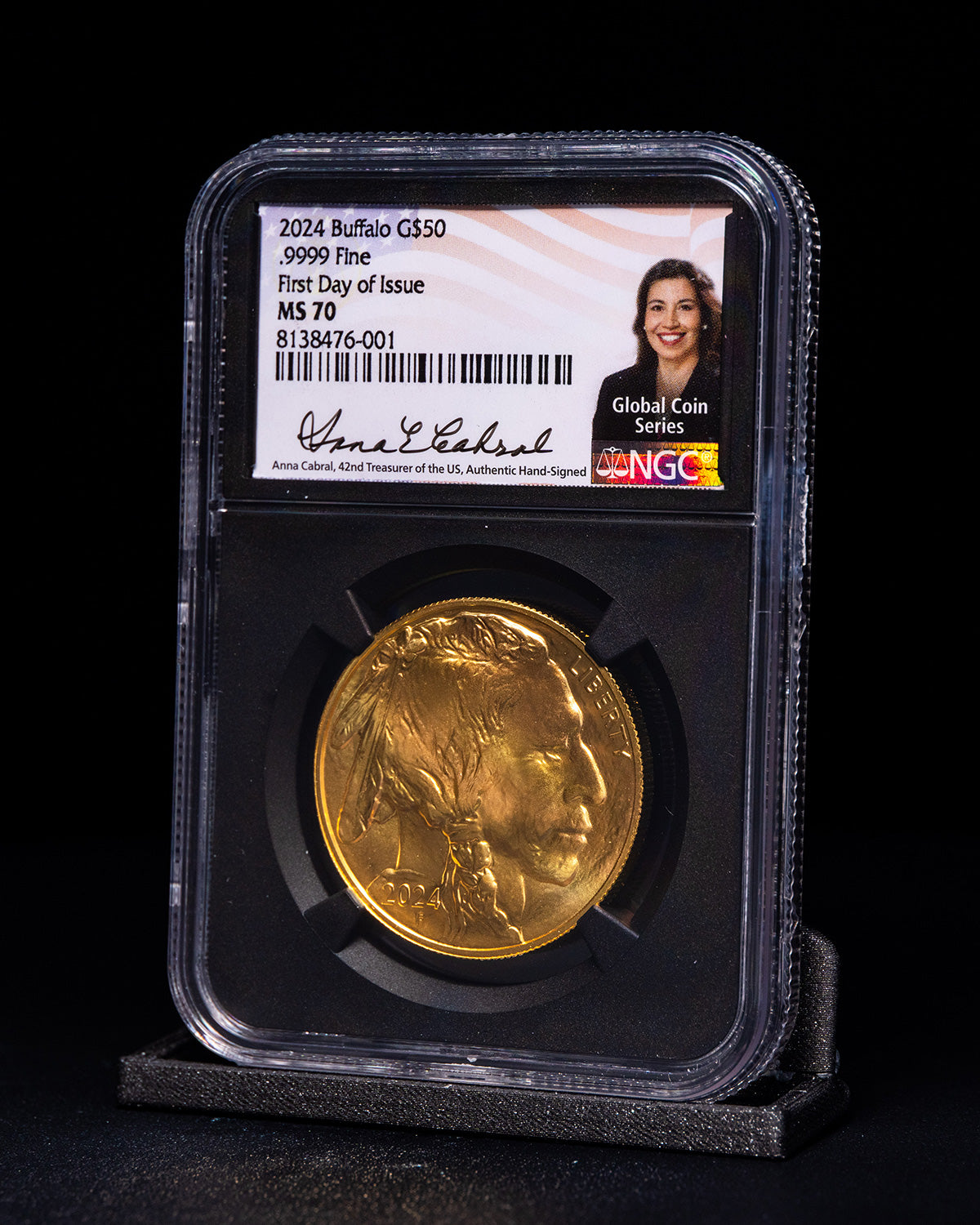 2024 $50 Gold Buffalo | First Day of Issue Global Coin Series NGC MS70 | Anna Cabral Autographed