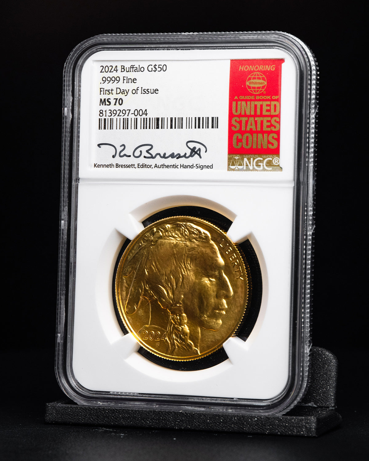 2024 $50 Gold Buffalo | First Day of Issue NGC MS70 | Kenneth Bressett Autographed