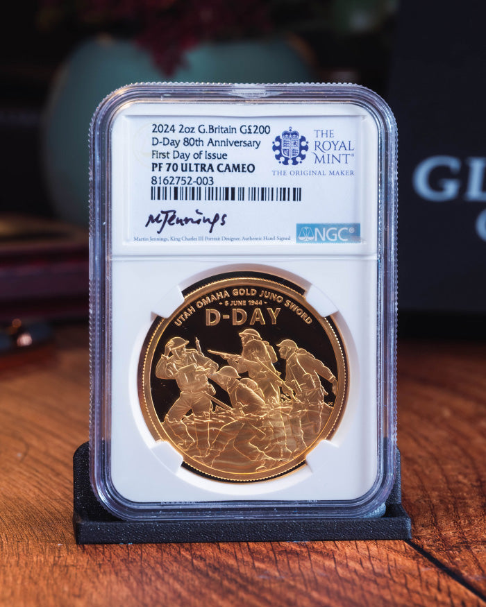 2024 2oz D-Day 80th Anniversary | First Day of Issue PF70 Ultra Cameo | Martin Jennings Autographed