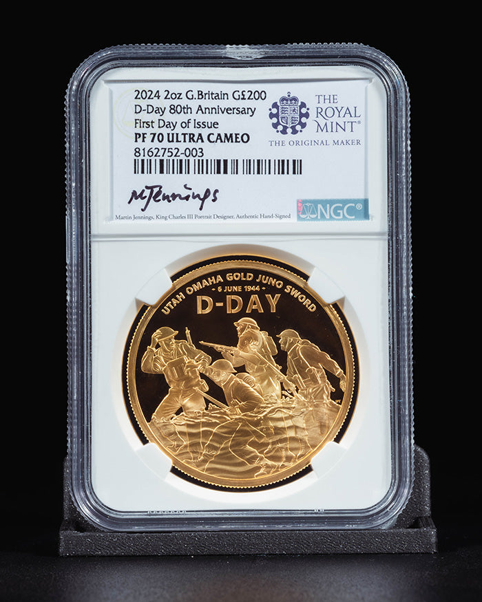 2024 2oz D-Day 80th Anniversary | First Day of Issue PF70 Ultra Cameo | Martin Jennings Autographed