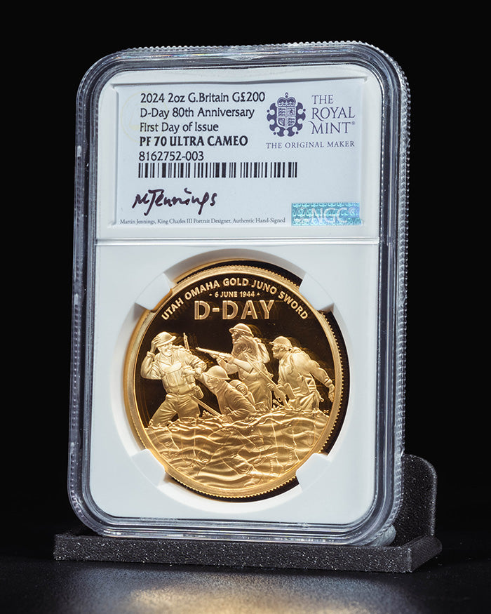 2024 2oz D-Day 80th Anniversary | First Day of Issue PF70 Ultra Cameo | Martin Jennings Autographed