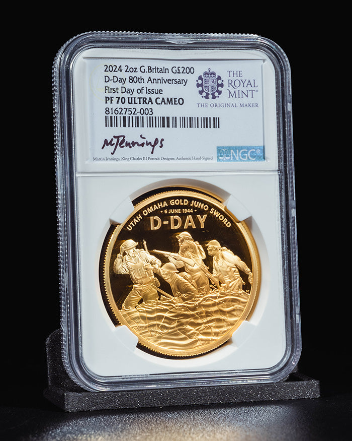 2024 2oz D-Day 80th Anniversary | First Day of Issue PF70 Ultra Cameo | Martin Jennings Autographed