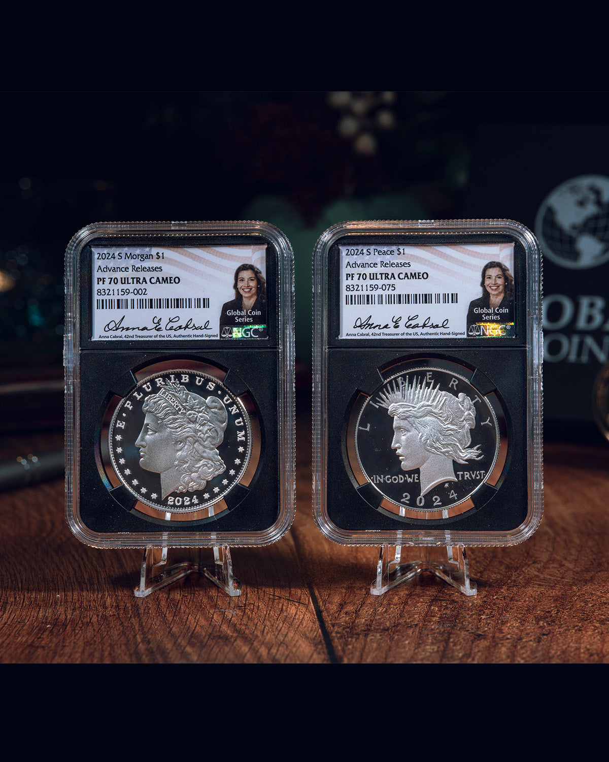 2024 S Morgan and Peace Dollar Set | Advanced Releases PF70 Ultra Cameo | Anna Cabral Autographed