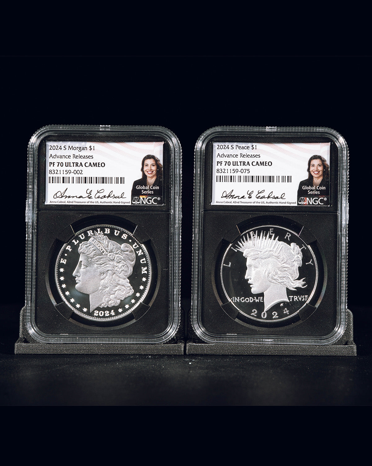 2024 S Morgan and Peace Dollar Set | Advanced Releases PF70 Ultra Cameo | Anna Cabral Autographed