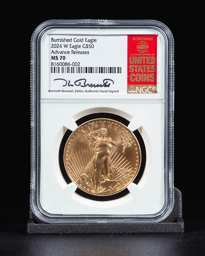 2024 W Burnished Gold Eagle | Advance Releases MS70 | Kenneth Bressett Autographed