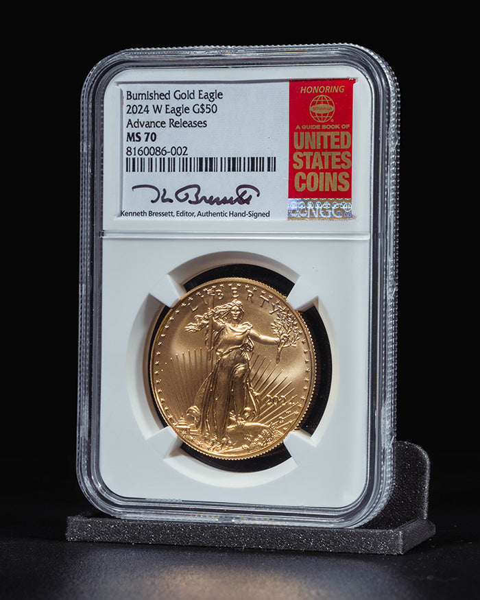 2024 W Burnished Gold Eagle | Advance Releases MS70 | Kenneth Bressett Autographed