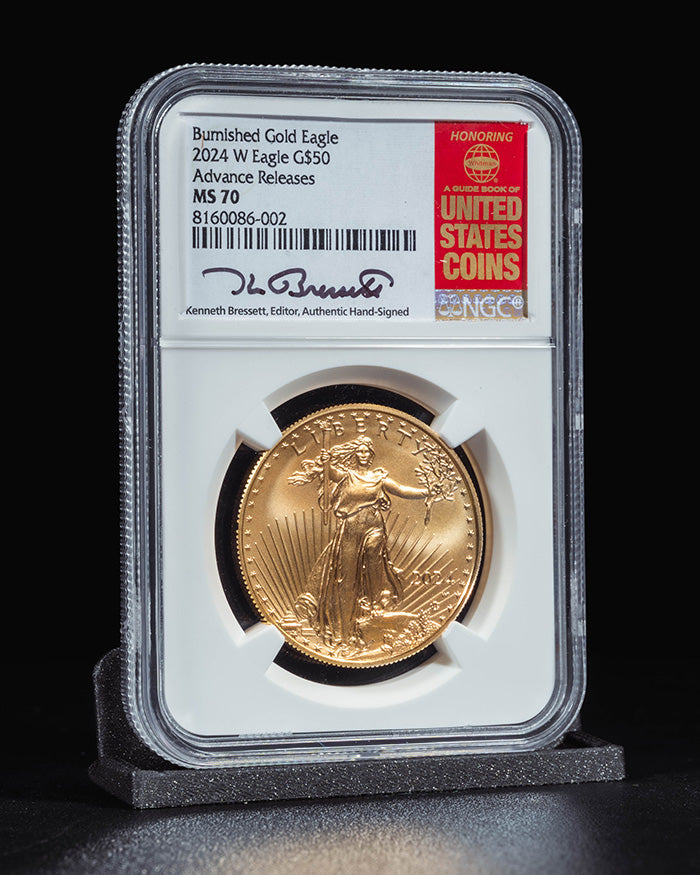 2024 W Burnished Gold Eagle | Advance Releases MS70 | Kenneth Bressett Autographed