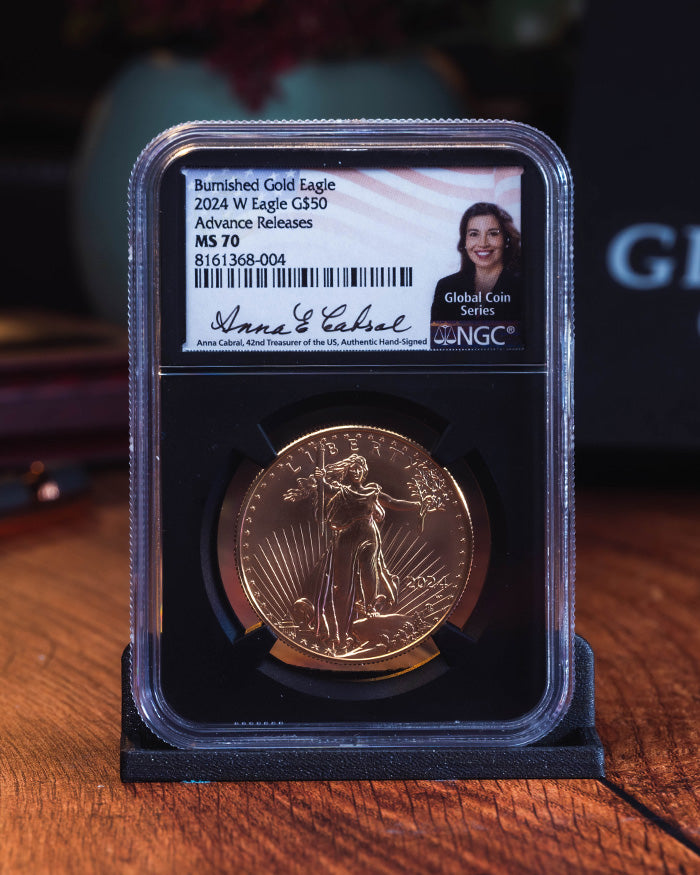 2024 W Burnished Gold Eagle | Advance Releases MS70 "Global Coin Series" | Anna Cabral Autographed