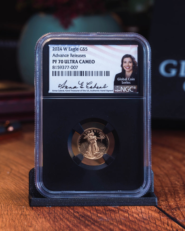 2024 W $5 Gold Eagle | Advance Releases PF70 Ultra Cameo "Global Coin Series" | Anna Cabral Autographed