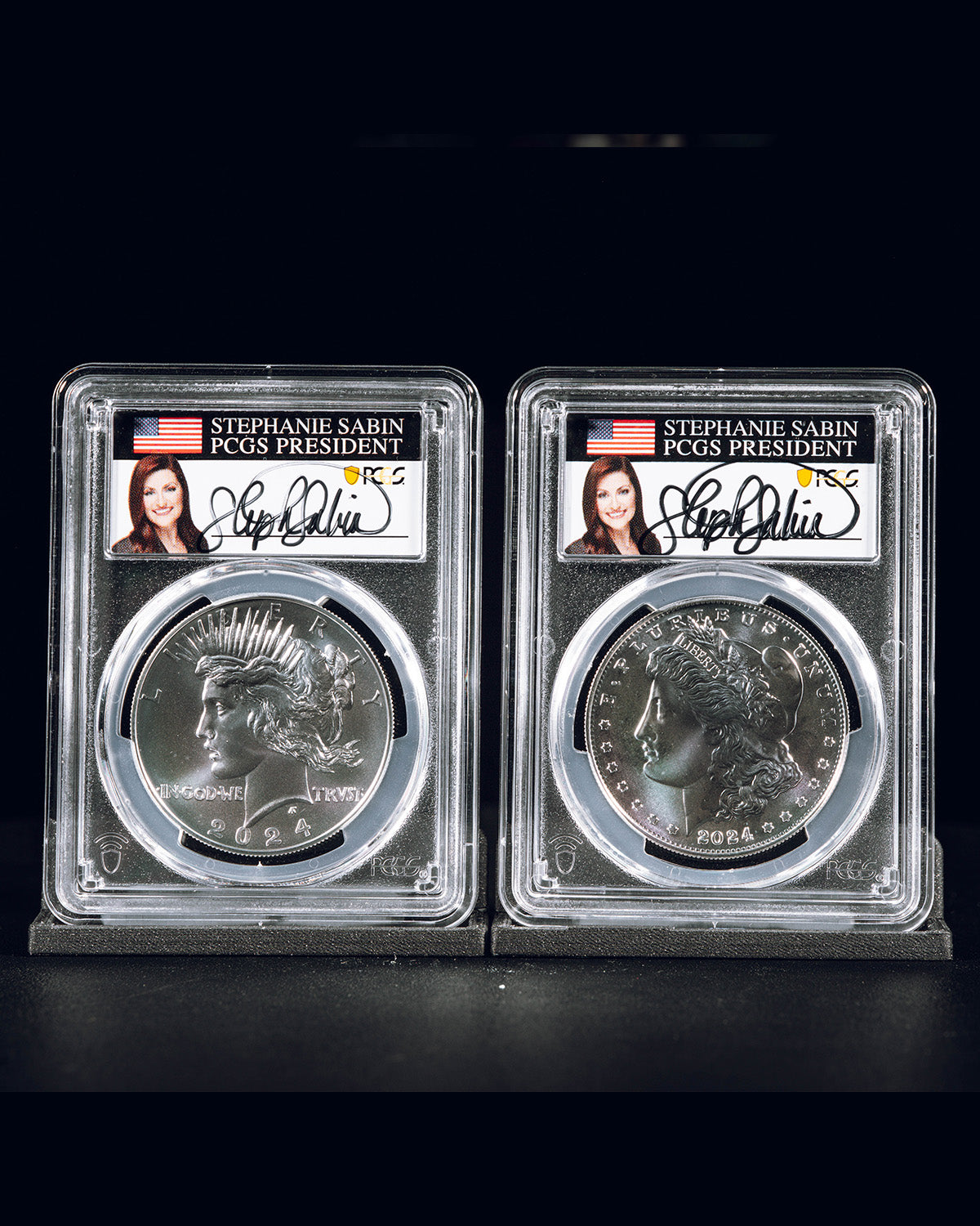 2024 $1 Morgan and Peace Dollar Set | Advanced Release PCGS MS70 | Stephanie Sabin Autographed