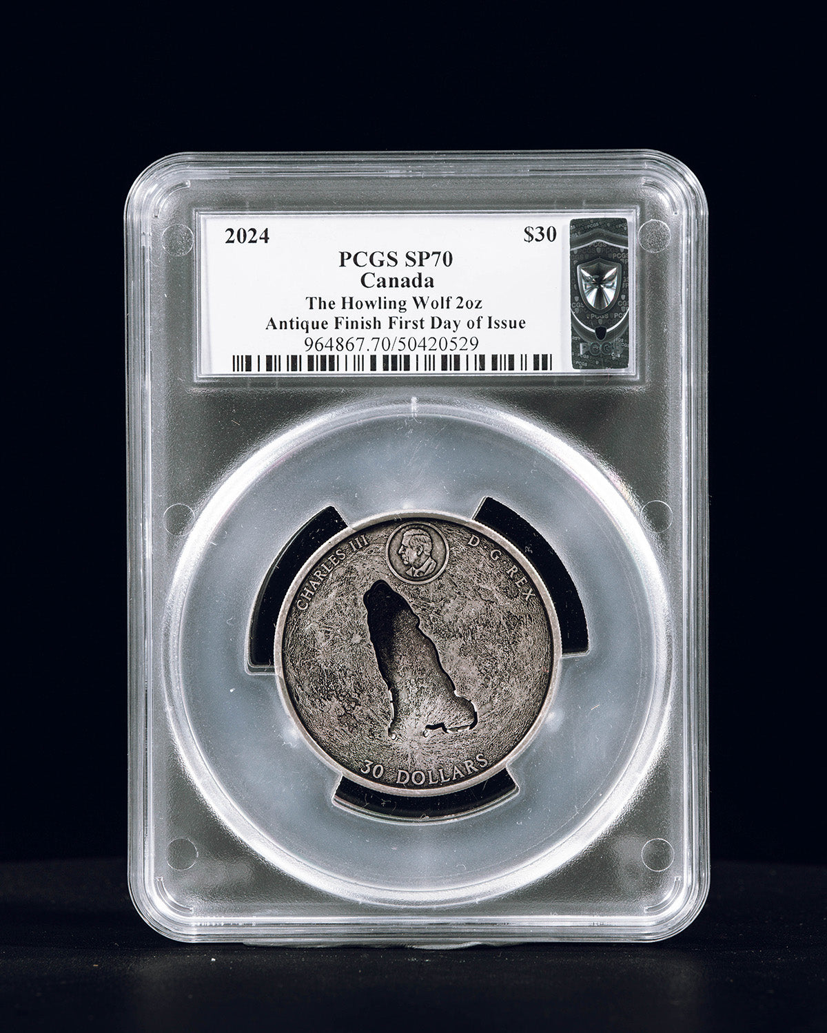 2024 $30 Canada The Howling Wolf 2oz Antique Finish | First Day of Issue PCGS SP70 | Steven Rosati Autographed