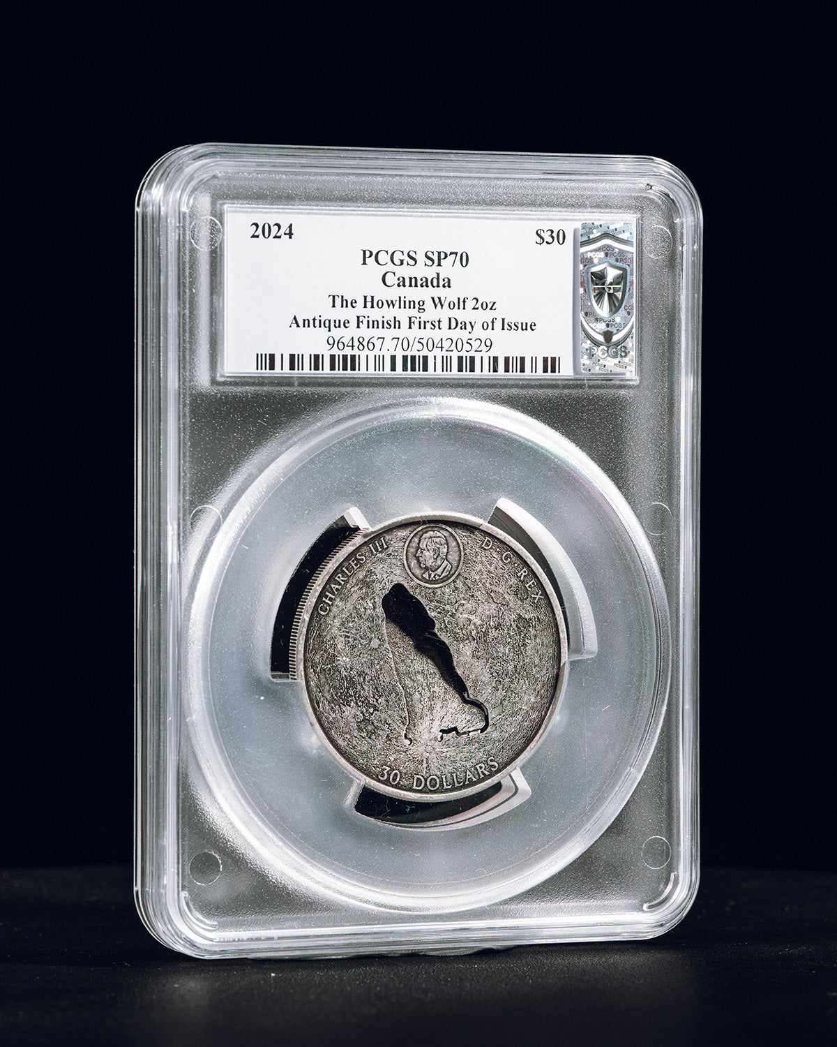 2024 $30 Canada The Howling Wolf 2oz Antique Finish | First Day of Issue PCGS SP70 | Steven Rosati Autographed