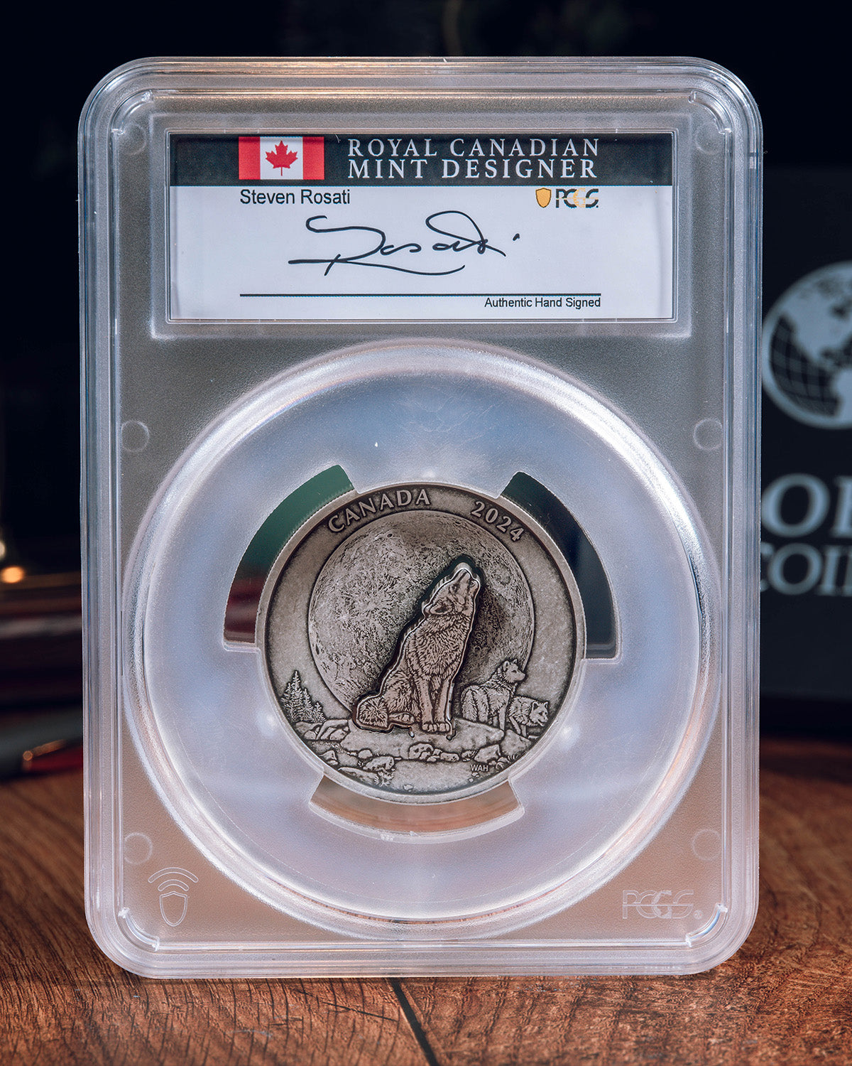 2024 $30 Canada The Howling Wolf 2oz Antique Finish | First Day of Issue PCGS SP70 | Steven Rosati Autographed