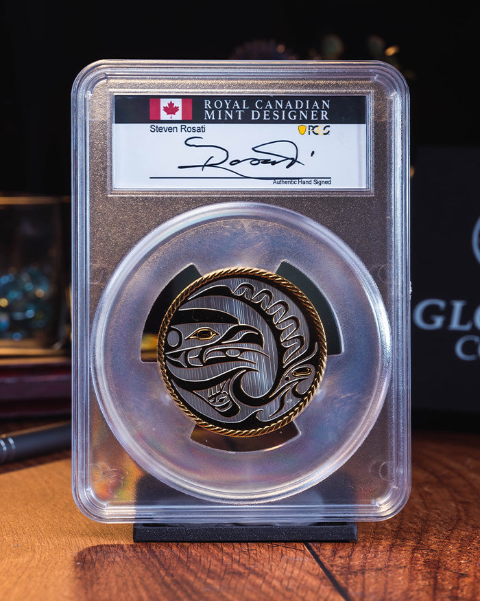 2024 $30 Canada The Hunter Reverse Proof | Selective Gilt First Day of Issue PCGS PR70 | Steven Rosati Autographed