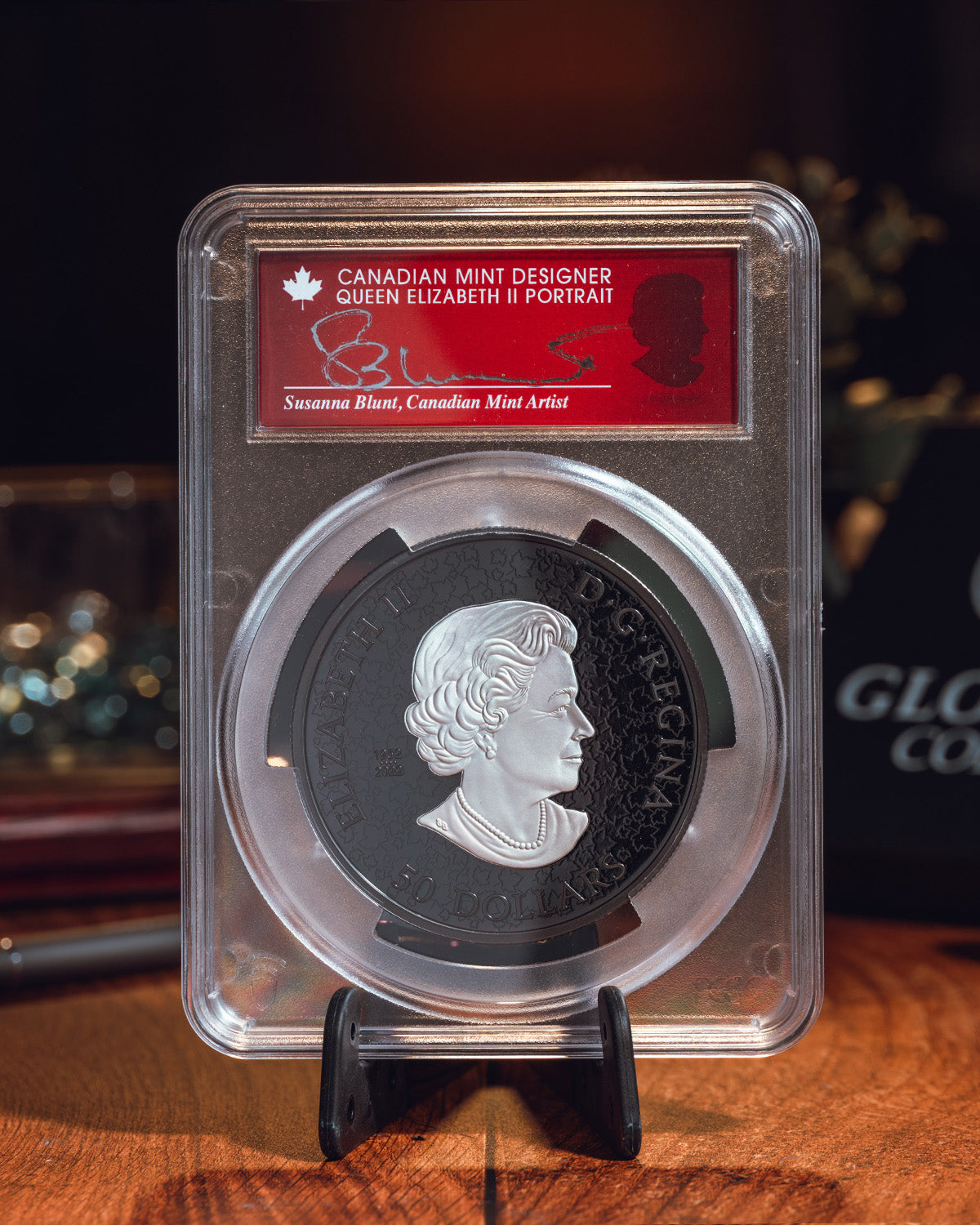 2024 5 oz $50 Canada Maple Leaves in Motion | First Day of Issue PCGS PR70 Deep Cameo | Susanna Blunt Autographed