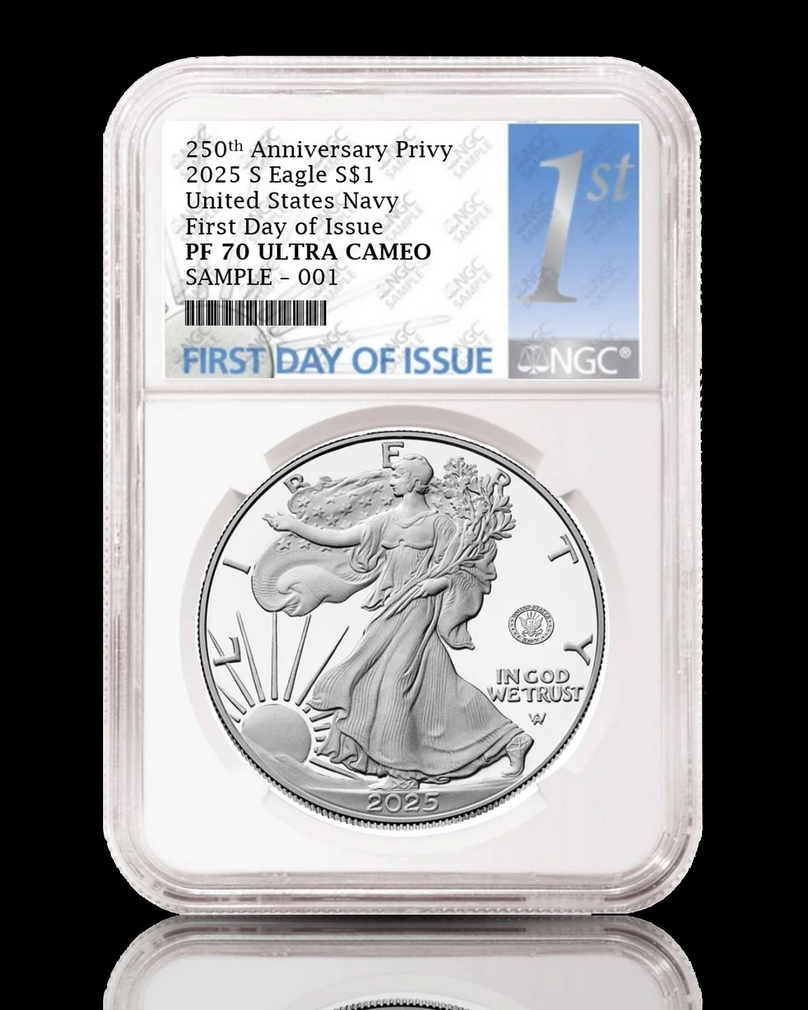 2025 "250th Anniversary Privy" Silver Eagle United States Navy | First Day of Issue PF70 Ultra Cameo
