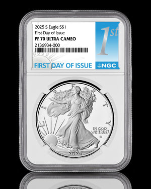 2025-S American Silver Eagle | First Day of Issue NGC Certified PF70 Ultra Cameo