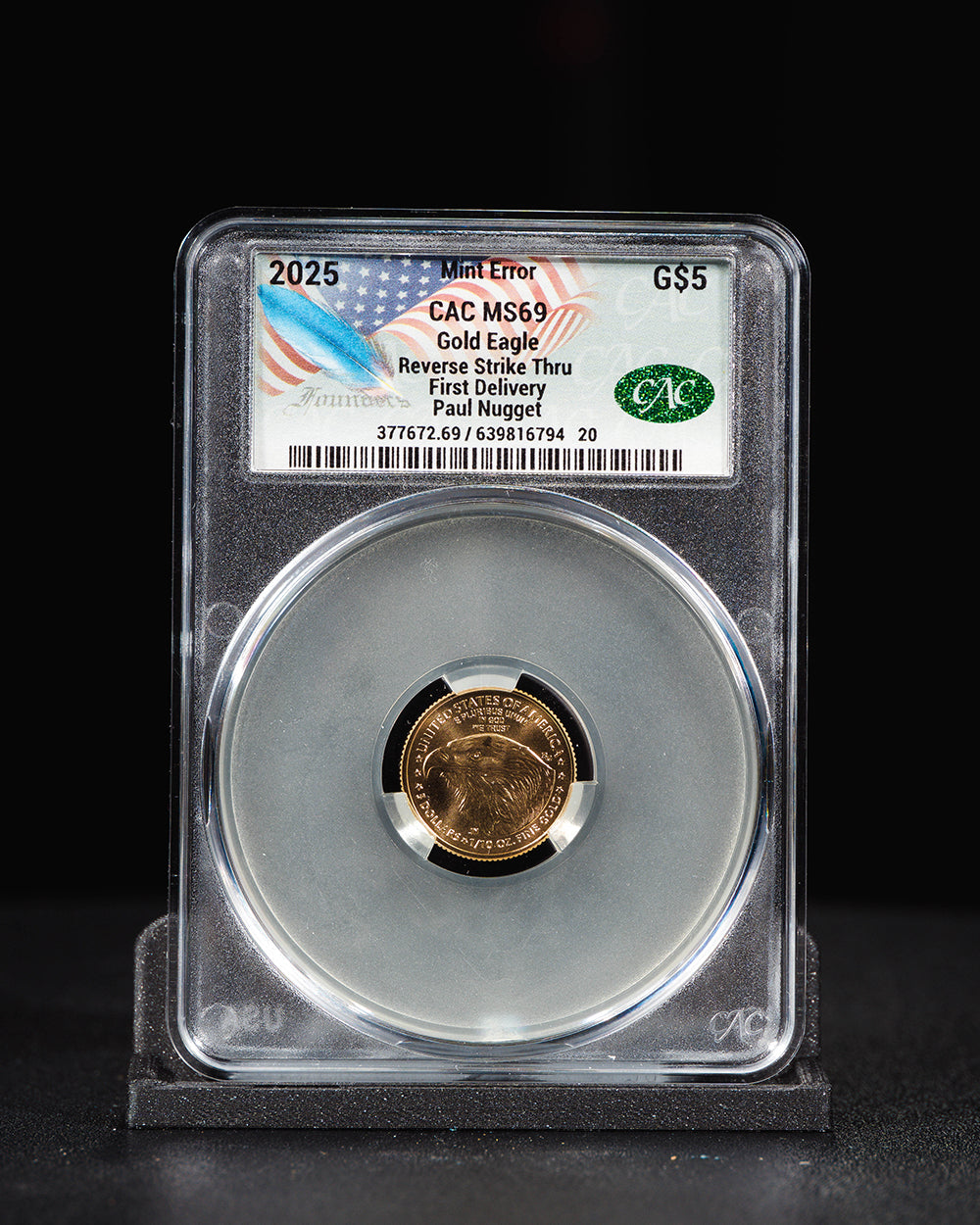 2025 1/10 oz $5 Gold Eagle | Reverse Strike Thru First Delivery CAC MS69 | Paul Nugget