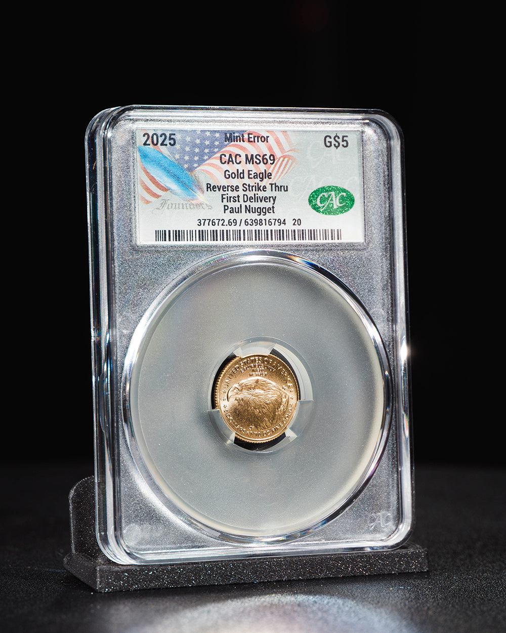 2025 1/10 oz $5 Gold Eagle | Reverse Strike Thru First Delivery CAC MS69 | Paul Nugget