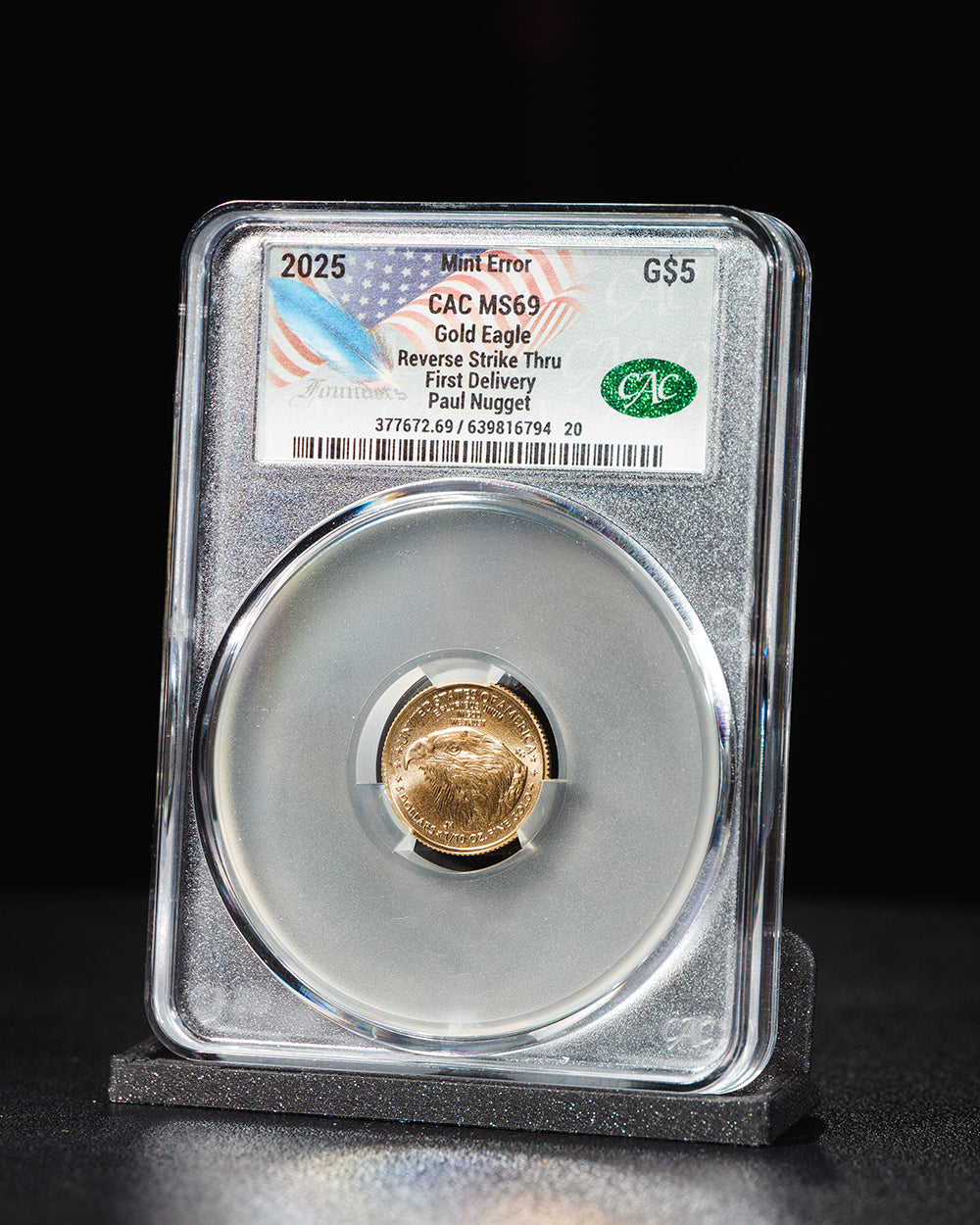 2025 1/10 oz $5 Gold Eagle | Reverse Strike Thru First Delivery CAC MS69 | Paul Nugget