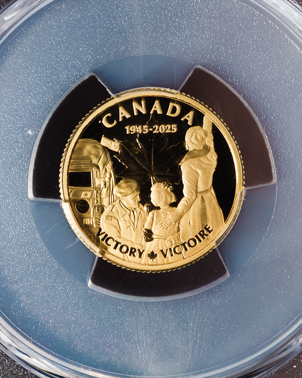 2025 $100 Gold Canada End of WWII in Europe 80th Anniversary | First Day of Issue PR70 Deep Cameo | Steven Rosati Autograph