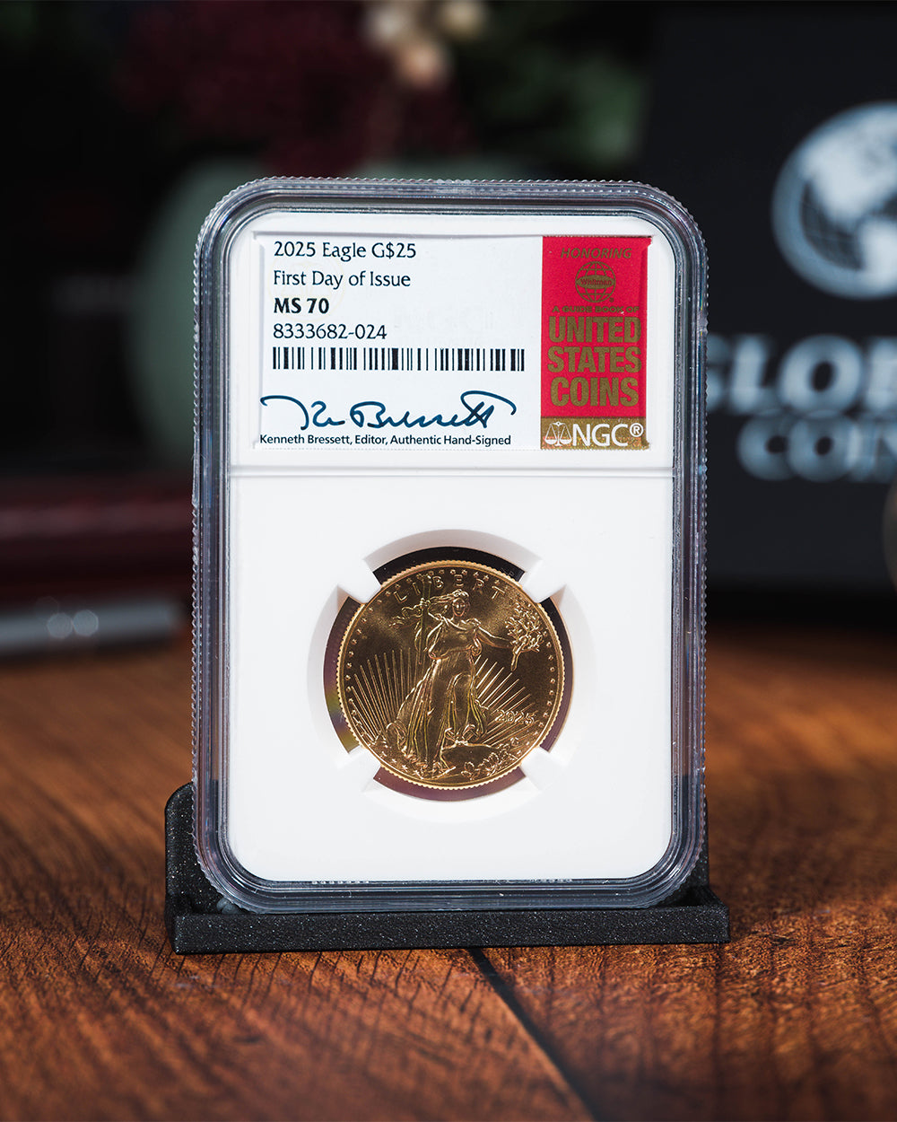 2025 $25 Gold Eagle | First Day of Issue NGC MS70 | Kenneth Bressett Autographed