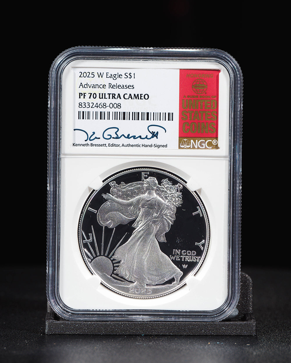 2025 W $1 Silver Eagle | Advanced Releases NGC PR70 Ultra Cameo | Kenneth Bressett Autographed