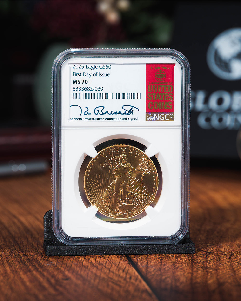 2025 $50 Gold Eagle | First Day of Issue NGC MS70 | Kenneth Bressett Autographed