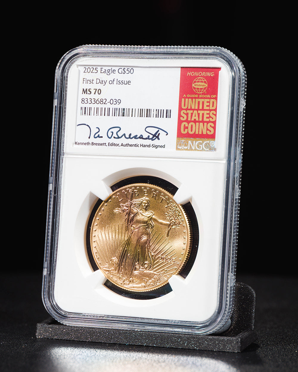 2025 $50 Gold Eagle | First Day of Issue NGC MS70 | Kenneth Bressett Autographed