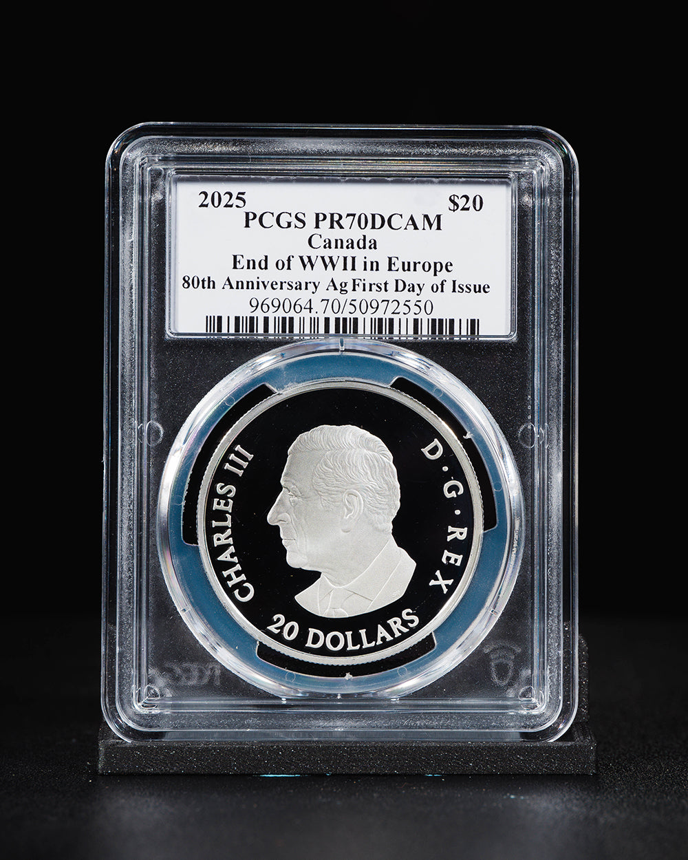 2025 $20 Silver Canada End of WWII in Europe 80th Anniversary | First Day of Issue PR70 Deep Cameo | Steven Rosati Autograph