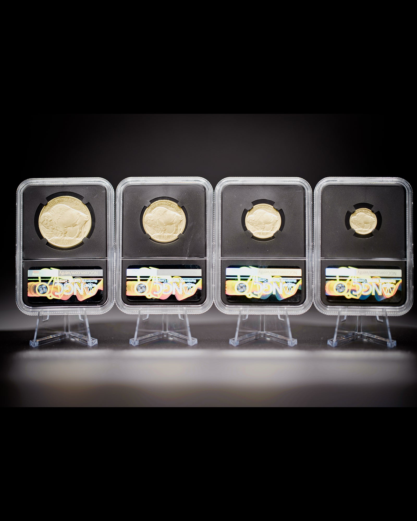 2008 W 4PC Burnished Gold Buffalo Set | NGC "Modern Numismatic Masterpieces" MS70 | Anna Cabral Autographed