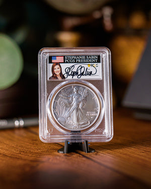 2025 W Burnished Silver Eagle | Advanced Release SP70 | Stephanie Sabin Autographed