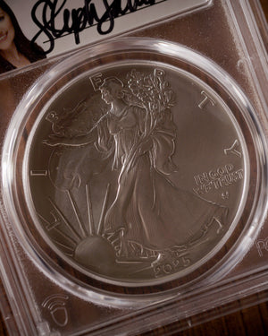2025 W Burnished Silver Eagle | Advanced Release SP70 | Stephanie Sabin Autographed