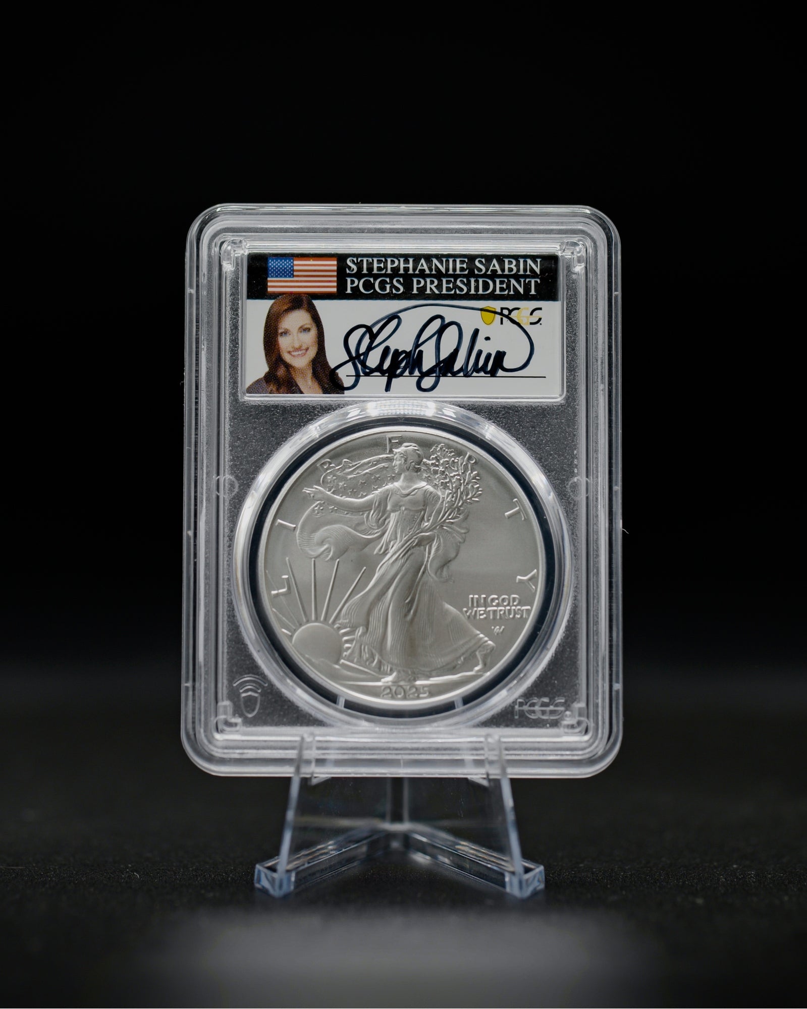 2025 W Burnished Silver Eagle | Advanced Release SP70 | Stephanie Sabin Autographed