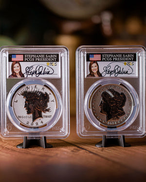 2024 S Morgan & Peace Dollar Set | Advanced Release Reverse Proof PR70 | Stephanie Sabin Autographed