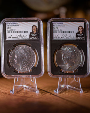 2024 Morgan & Peace Dollar Set | Advanced Release MS70 | Anna Cabral Autographed