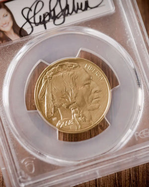 2008 W $25 Burnished Gold Buffalo | PCGS SP70 | Stephanie Sabin Autographed