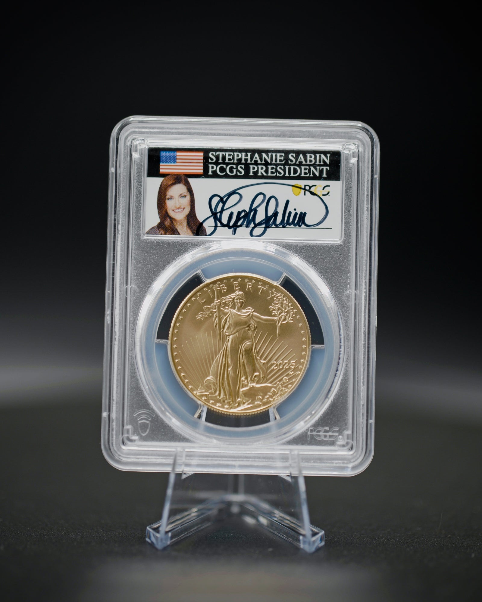 2025 W $50 Burnished Gold Eagle | PCGS Advanced Release SP70 | Autographed by Stephanie Sabin