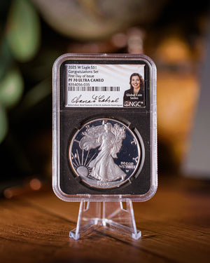 2025 W $1 Silver Eagle | Congratulations Set First Day of Issue PCGS PF70 Deep Cameo | Anna Cabral Autographed