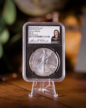 2025 W Burnished Silver Eagle | Advanced Release MS70 | Anna Cabral Autographed