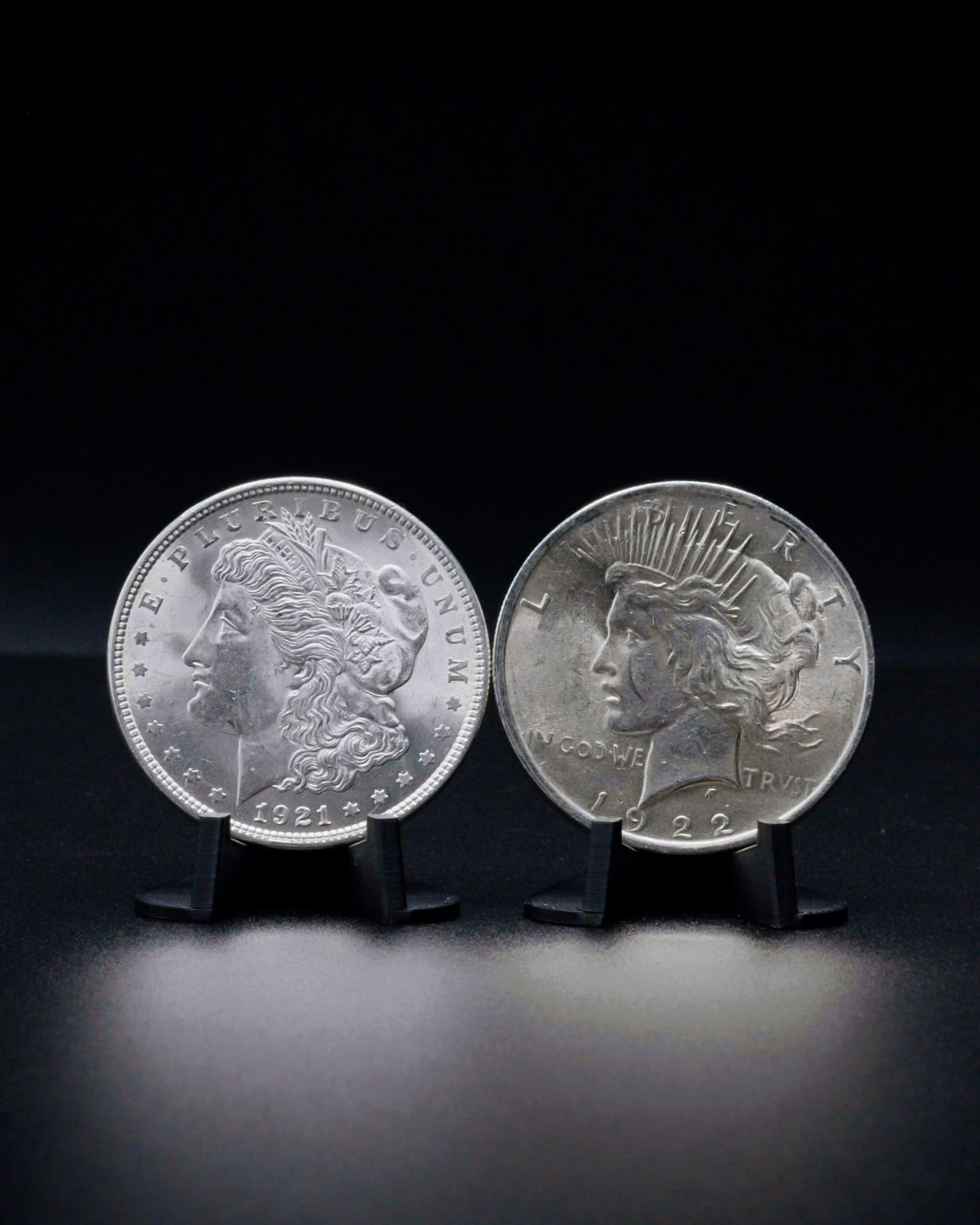 The Last Morgan & The First Peace Dollar Coin Set | 1921 & 1922 Brilliant Uncirculated