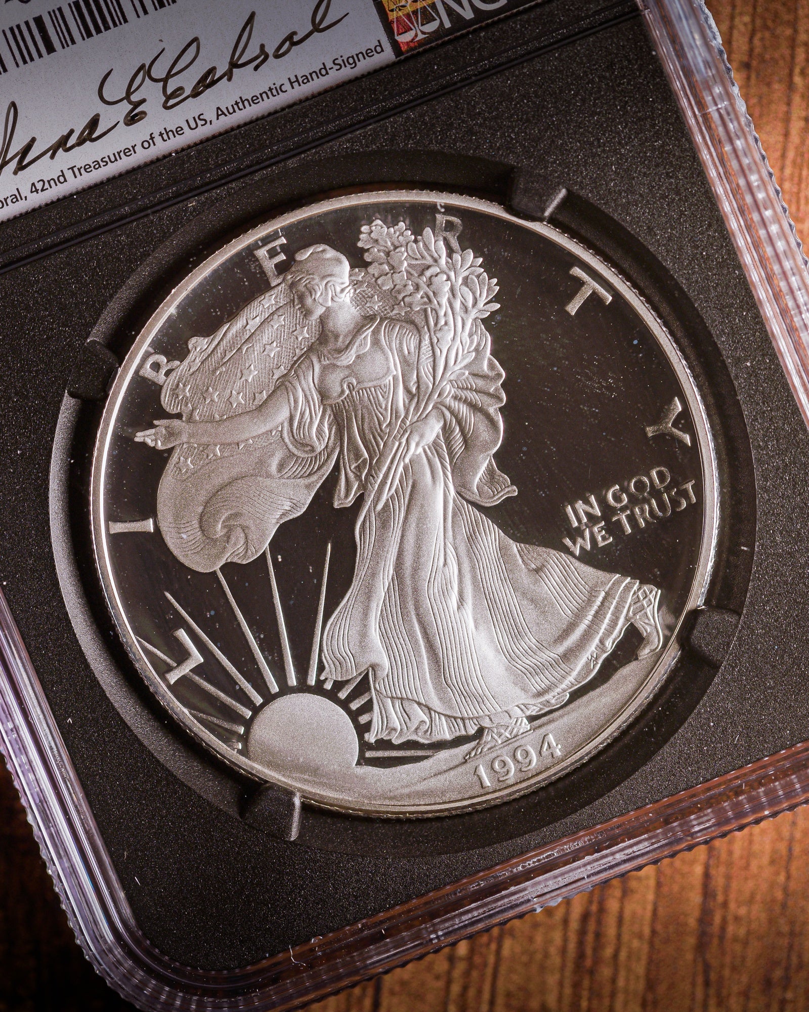 1994-P Silver Eagle Coin PR70 | NGC Modern Numismatic Masterpieces | Anna Cabral Autographed