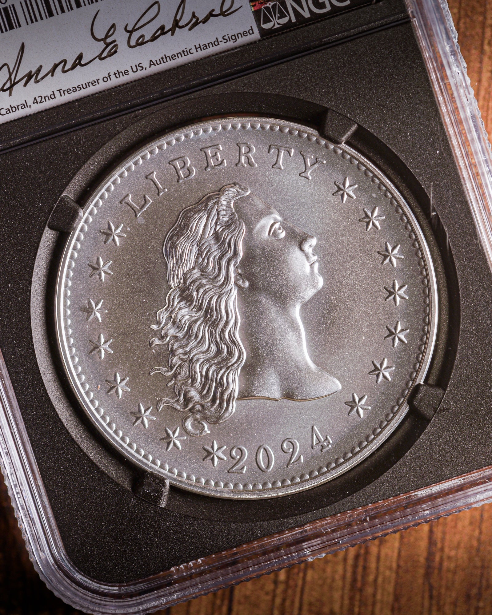 2024 1 oz Silver Flowing Hair 230th Anniversary Medal | NGC MS70 | Anna Cabral Autographed