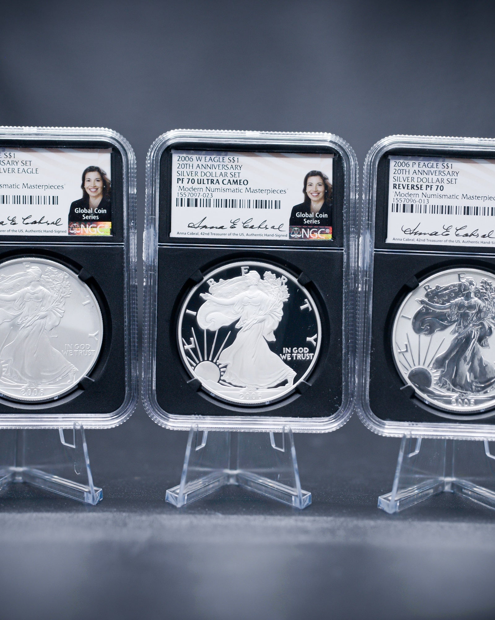 2006 3-Piece Silver Eagle Coin 20th Anniversary Set | NGC Modern Numismatic Masterpieces | Anna Cabral Autographed