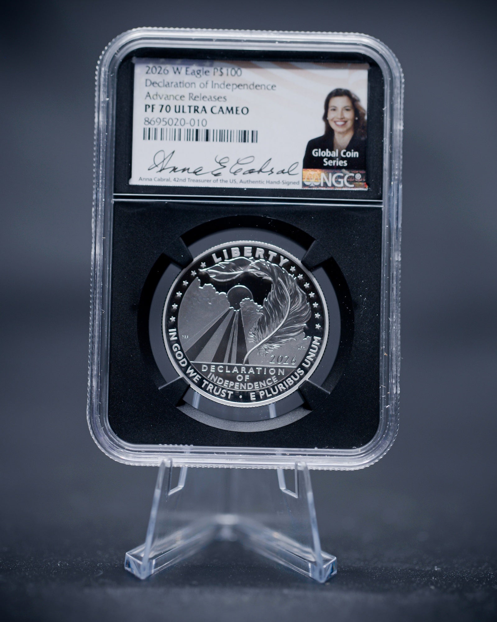 2026 $100 Platinum Proof Declaration of Independence | NGC PR70 | Anna Cabral Autographed