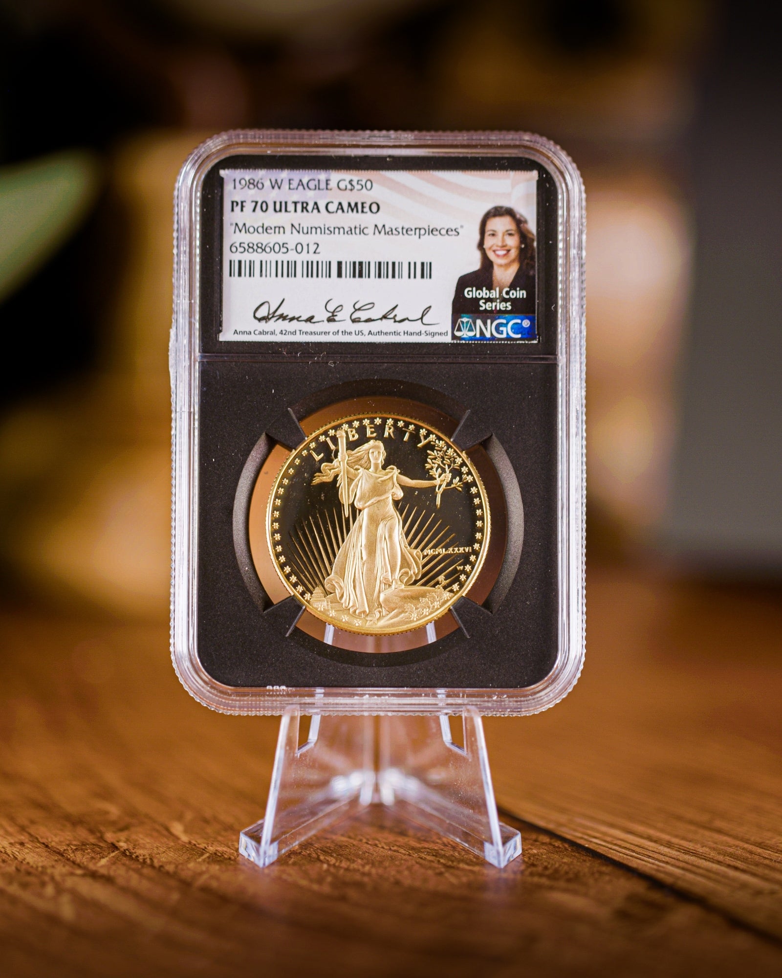 1986 $50 Proof Gold Eagle | NGC "Modern Numismatic Masterpieces" PF70 | Anna Cabral Autographed
