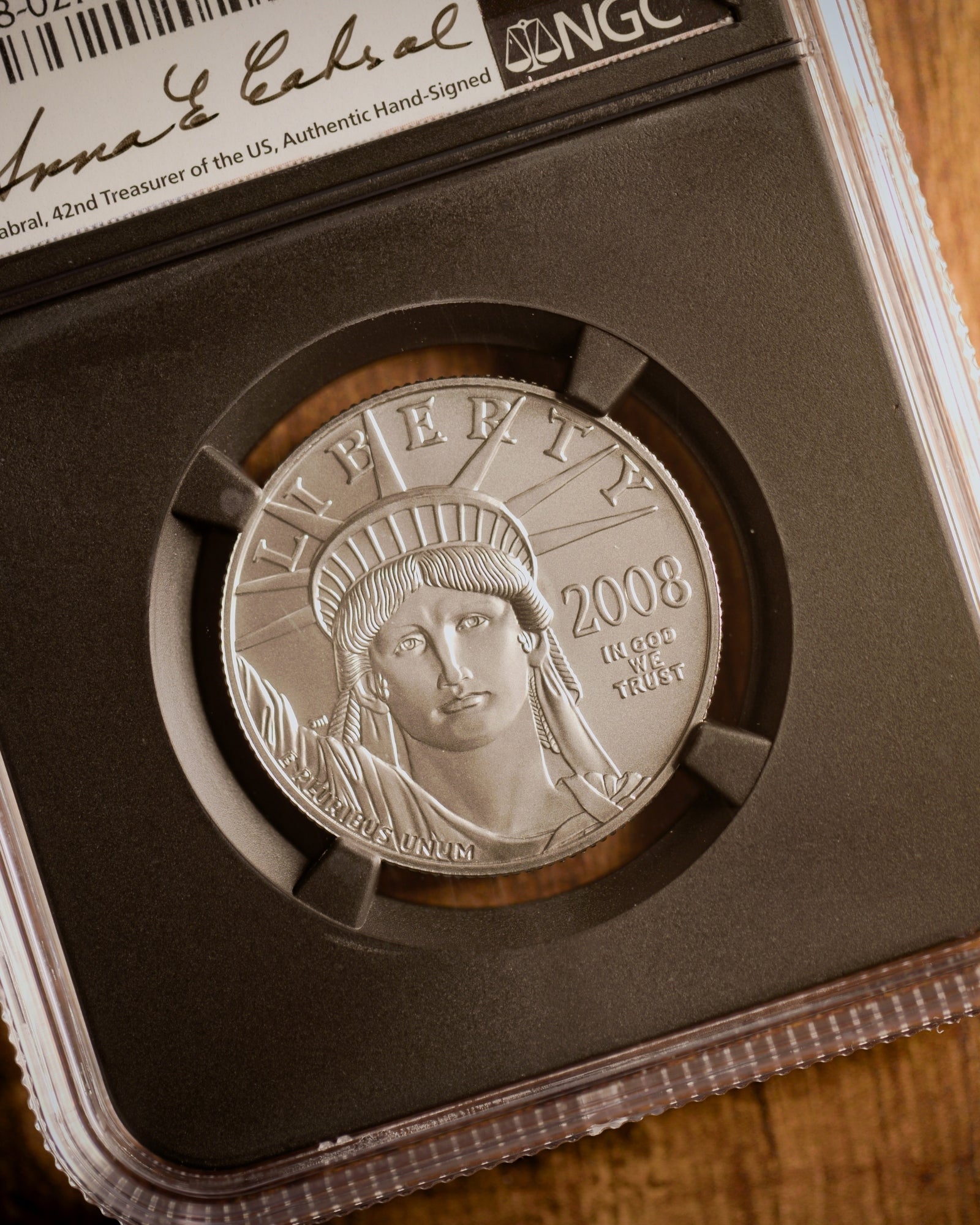 2008 "W" $50 Burnished Platinum Eagle | "Modern Numismatic Masterpieces/Cabral Auto" NGC MS70 | Anna Cabral Autographed