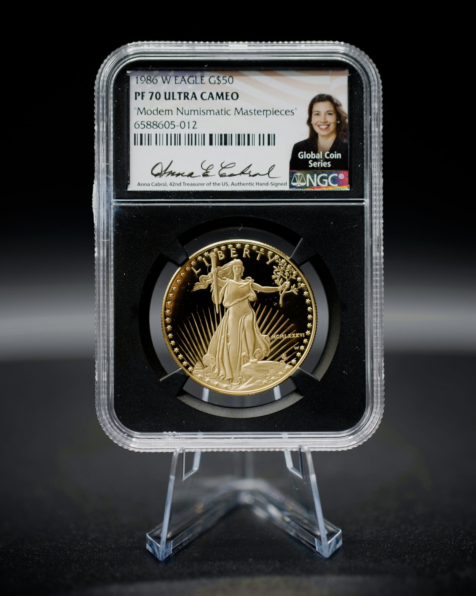 1986 $50 Proof Gold Eagle | NGC "Modern Numismatic Masterpieces" PF70 | Anna Cabral Autographed