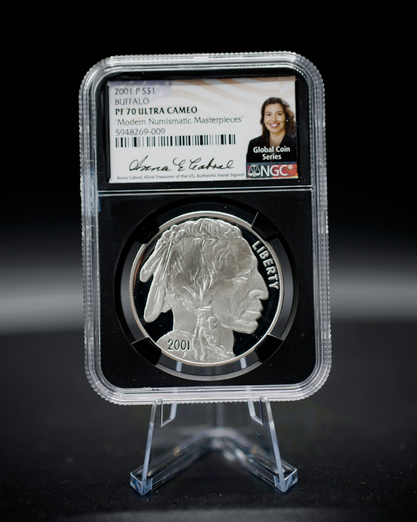 2001 $1 Silver Buffalo | NGC "Modern Numismatic Masterpieces" PF70 | Anna Cabral Autographed