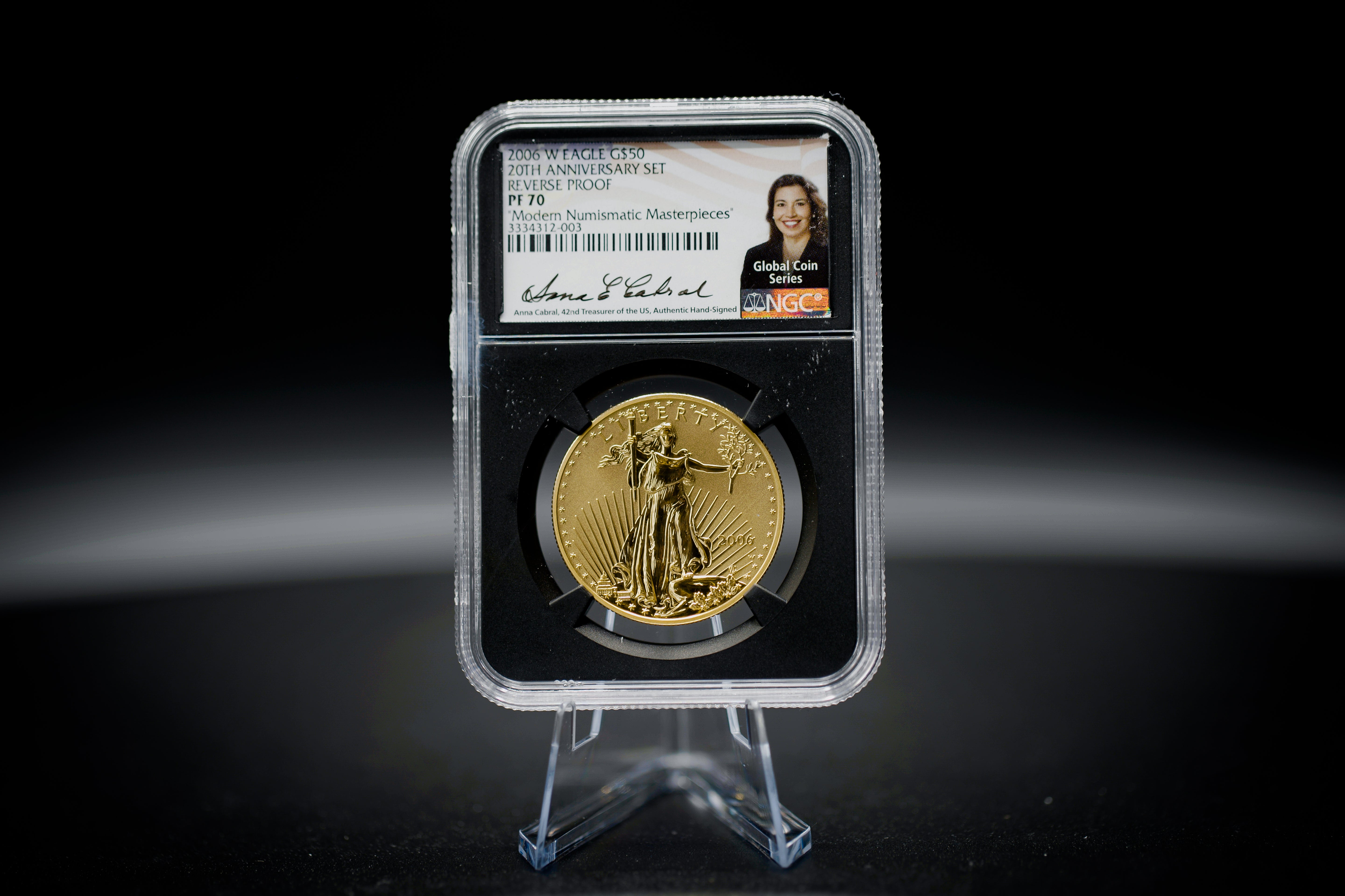 2006 "W" $50 Reverse Proof Gold Eagle | NGC "Modern Numismatic Masterpieces" PF70 | Anna Cabral Autographed